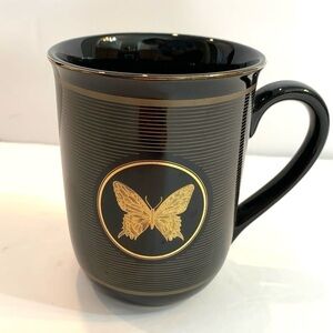 Otagiri Japan Papillon Black Porcelain Coffee Cup Mug Gold Leaf Butterfly